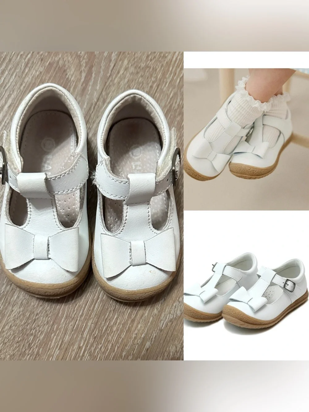 Girls' L'Amour Emma Bow T-Strap Mary Jane Shoe VGC Size 4 White Baby Toddler
